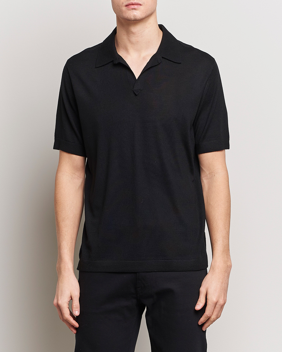 Herre | Tiger of Sweden | Tiger of Sweden | Beker Knitted Merino Open Collar Polo Black