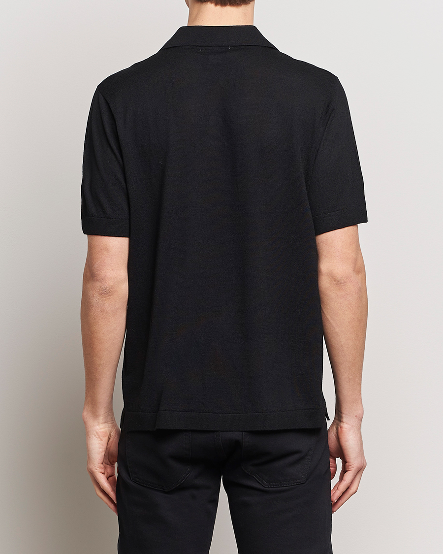 Herre | Polotrøjer | Tiger of Sweden | Beker Knitted Merino Open Collar Polo Black