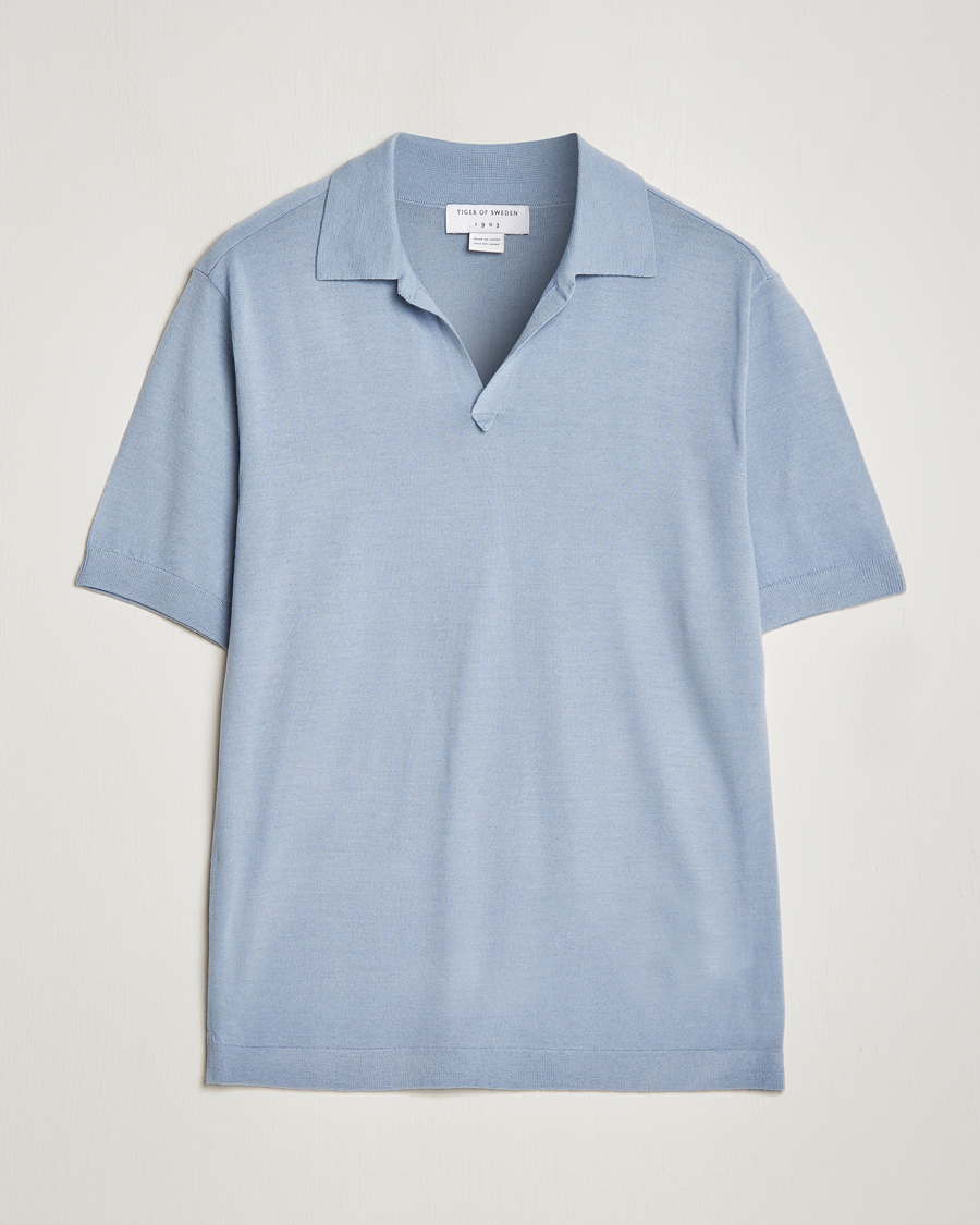 Herre | Polotrøjer | Tiger of Sweden | Beker Knitted Merino Open Collar Polo Polar Blue