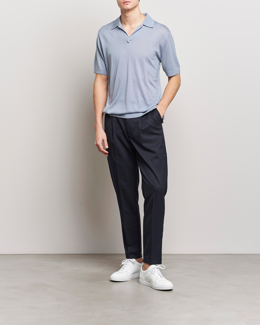 Herre | Polotrøjer | Tiger of Sweden | Beker Knitted Merino Open Collar Polo Polar Blue