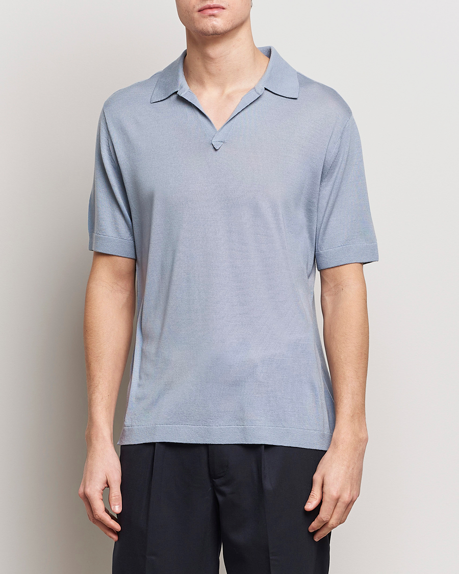 Herre |  | Tiger of Sweden | Beker Knitted Merino Open Collar Polo Polar Blue