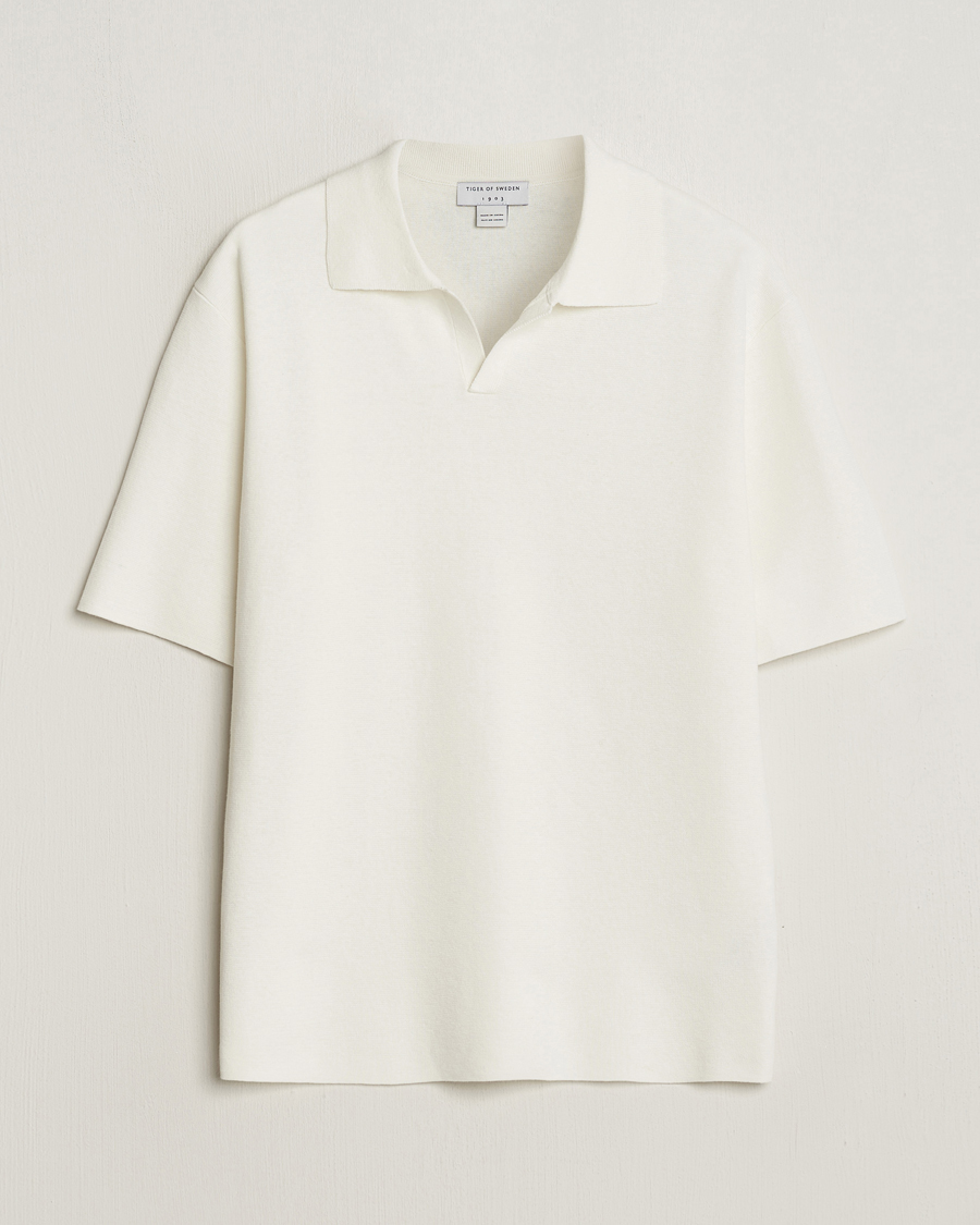 Herre | Polotrøjer | Tiger of Sweden | Maelon Linen/Cotton Knitted Polo Summer Snow