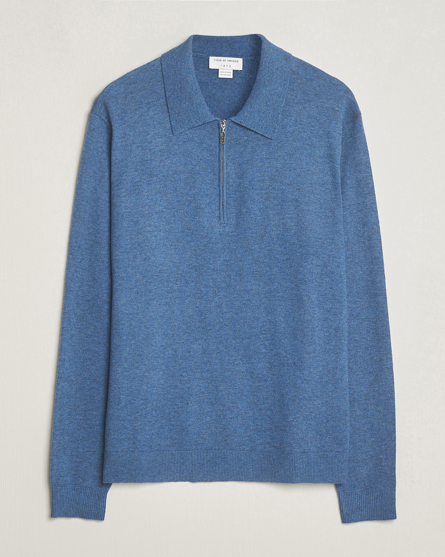 Herre | Trøjer | Tiger of Sweden | Orbit Wool/Cotton Half Zip Thunder Blue
