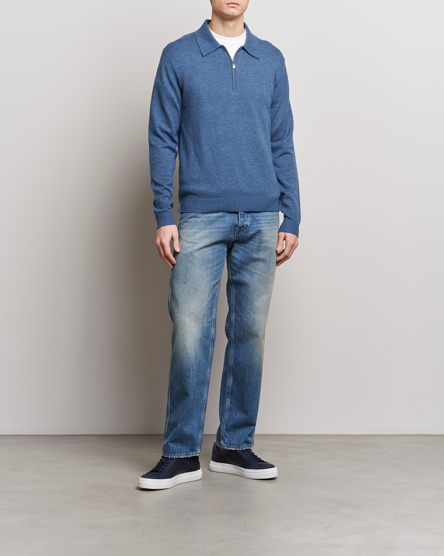 Herre | Trøjer | Tiger of Sweden | Orbit Wool/Cotton Half Zip Thunder Blue