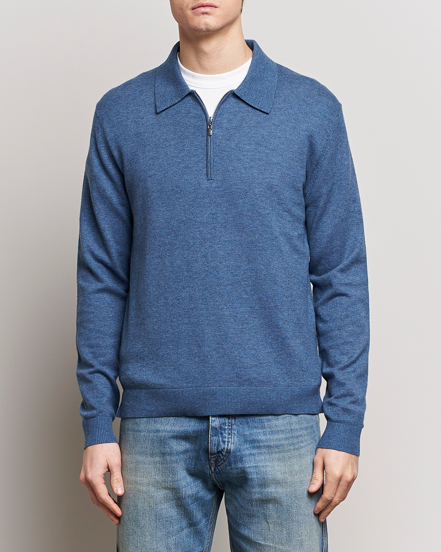 Herre | Business & Beyond | Tiger of Sweden | Orbit Wool/Cotton Half Zip Thunder Blue