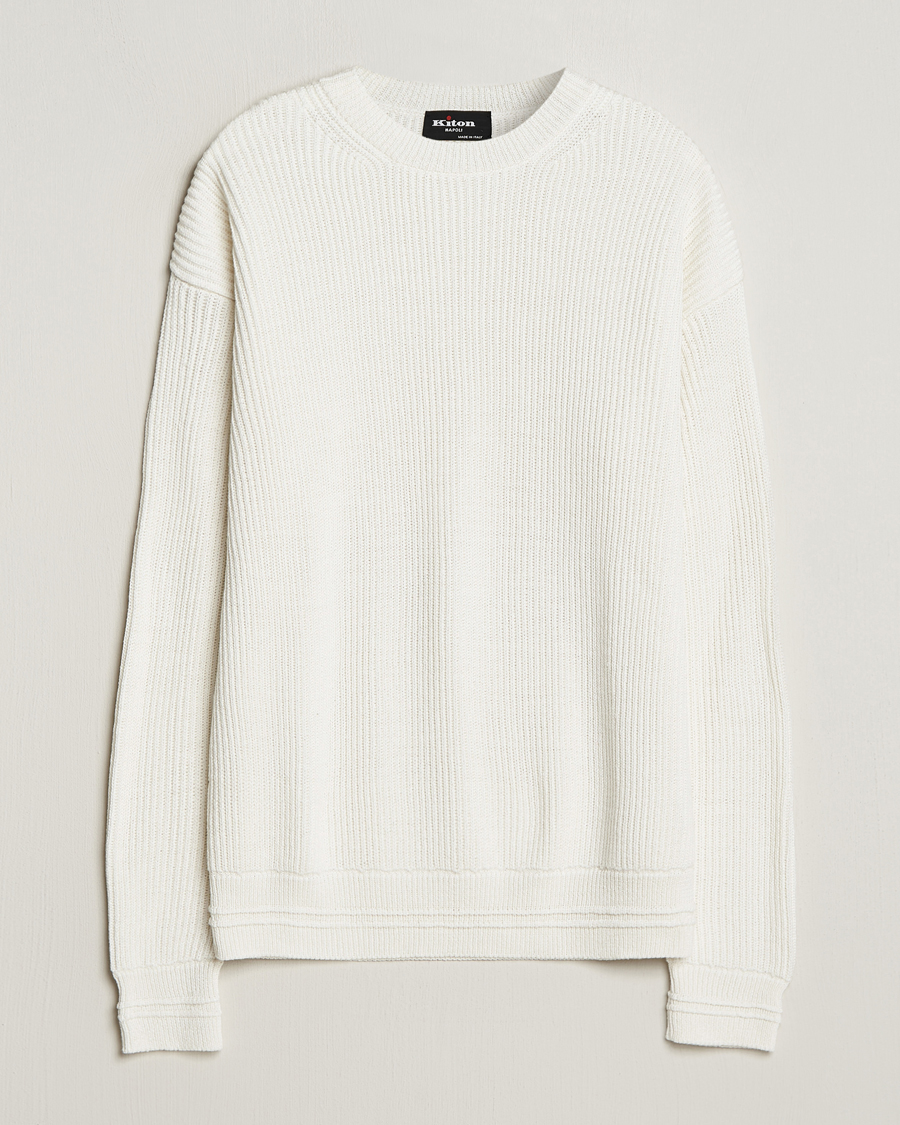 Herre | Trøjer | Kiton | Cotton/Silk Rib Pullover Off White