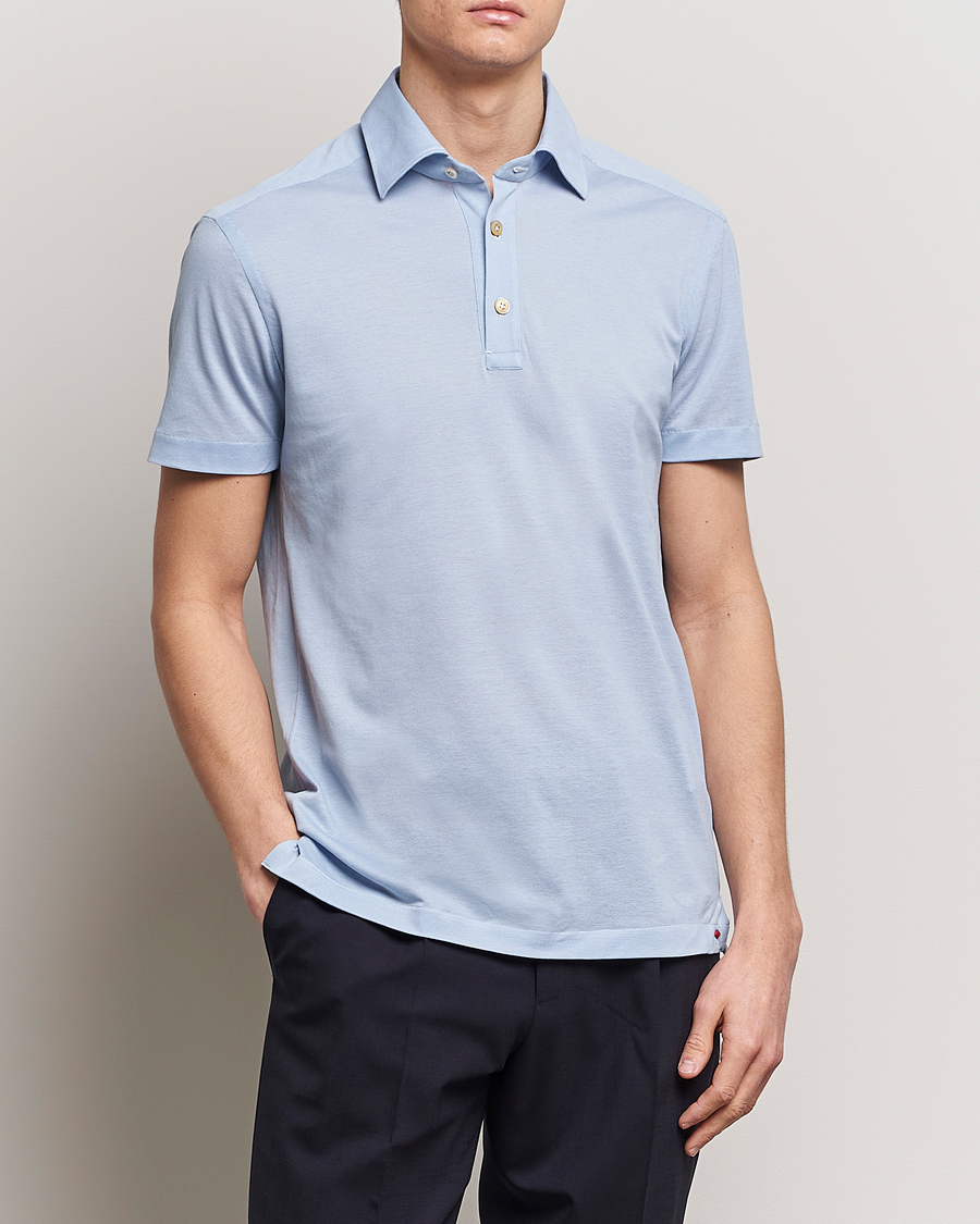 Herre | Tøj | Kiton | Short Sleeve Jersey Polo Light Blue