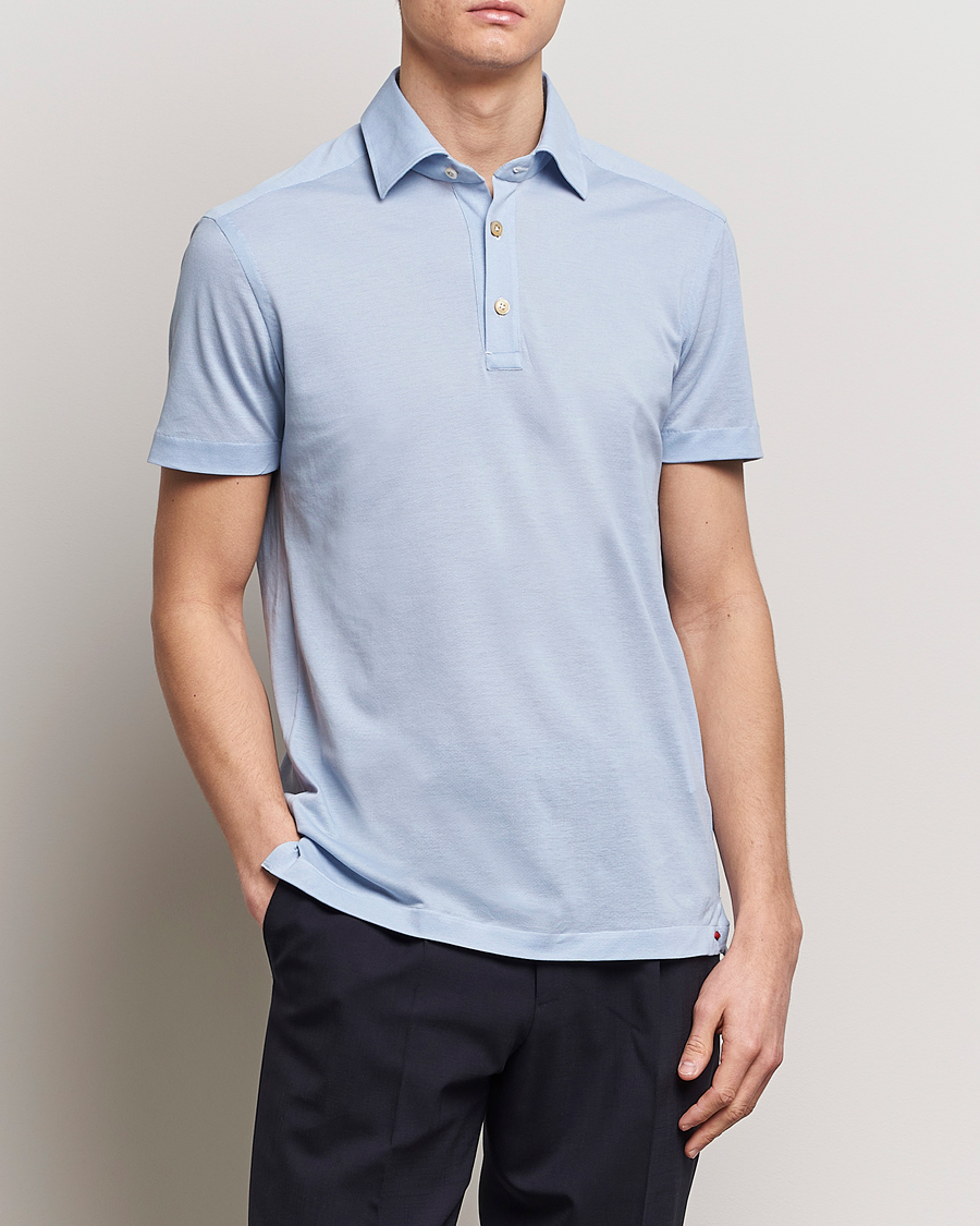 Herre | Kortærmede polotrøjer | Kiton | Short Sleeve Jersey Polo Light Blue