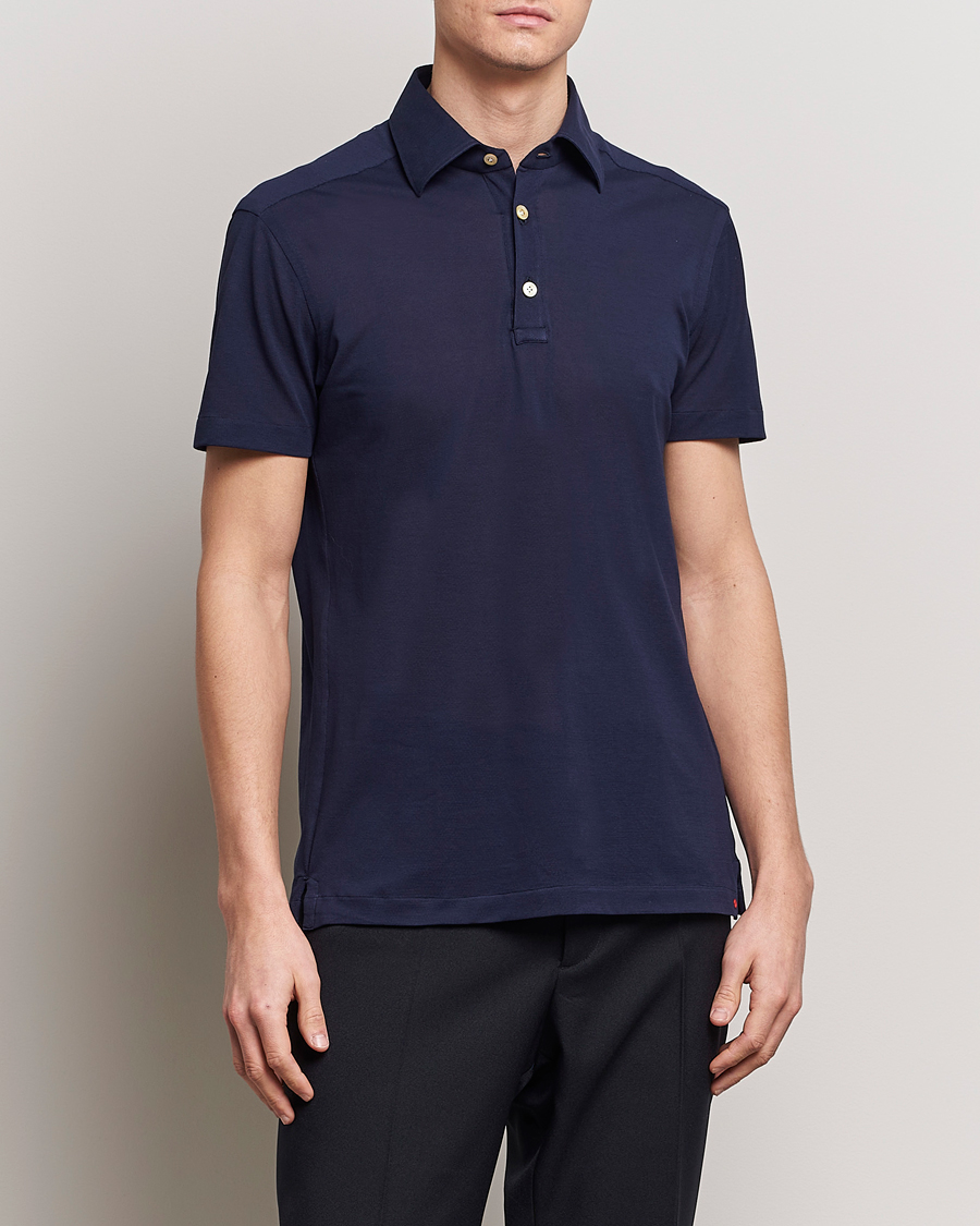 Herre | Tøj | Kiton | Short Sleeve Jersey Polo Navy