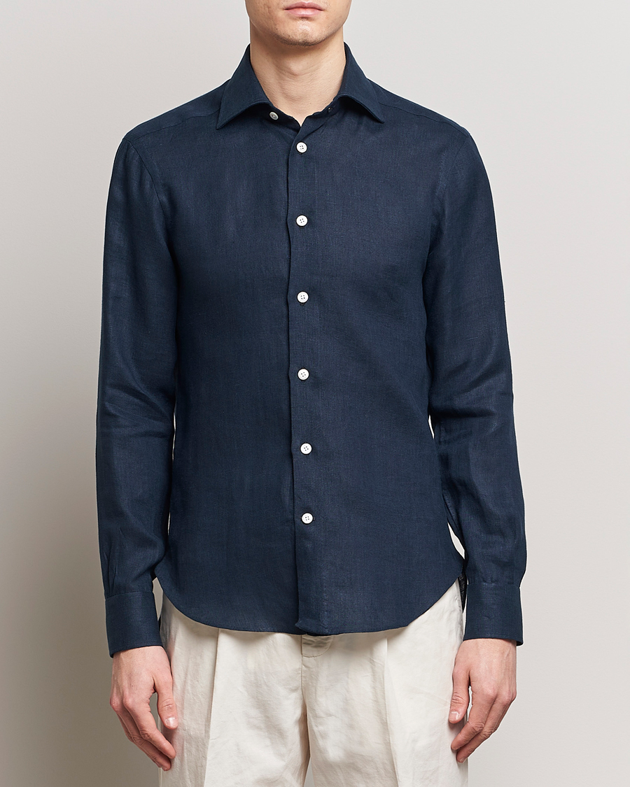 Herre | Skjorter | Kiton | Linen Sport Shirt Navy