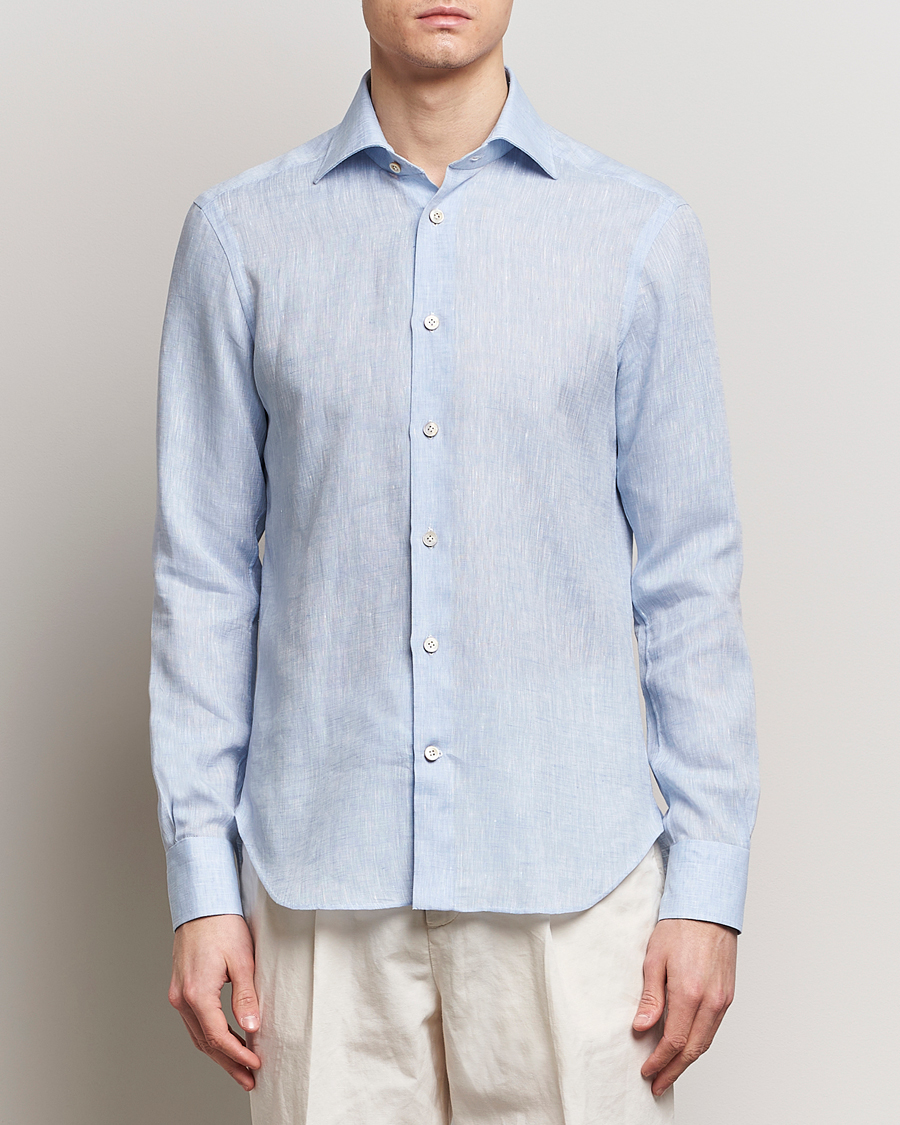 Herre | Hørskjorter | Kiton | Linen Sport Shirt Light Blue