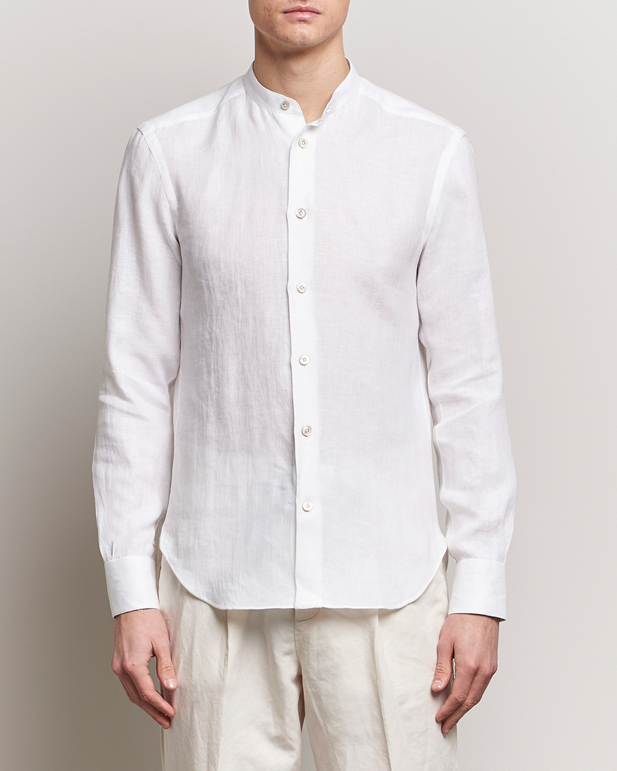 Herre | Tøj | Kiton | Linen Guru Collar Shirt White