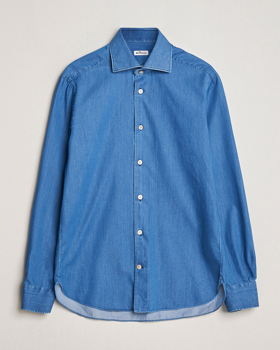 Herre | Skjorter | Kiton | Slim Fit Denim Shirt Light Indigo