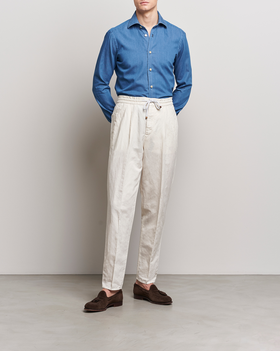 Herre | Skjorter | Kiton | Slim Fit Denim Shirt Light Indigo
