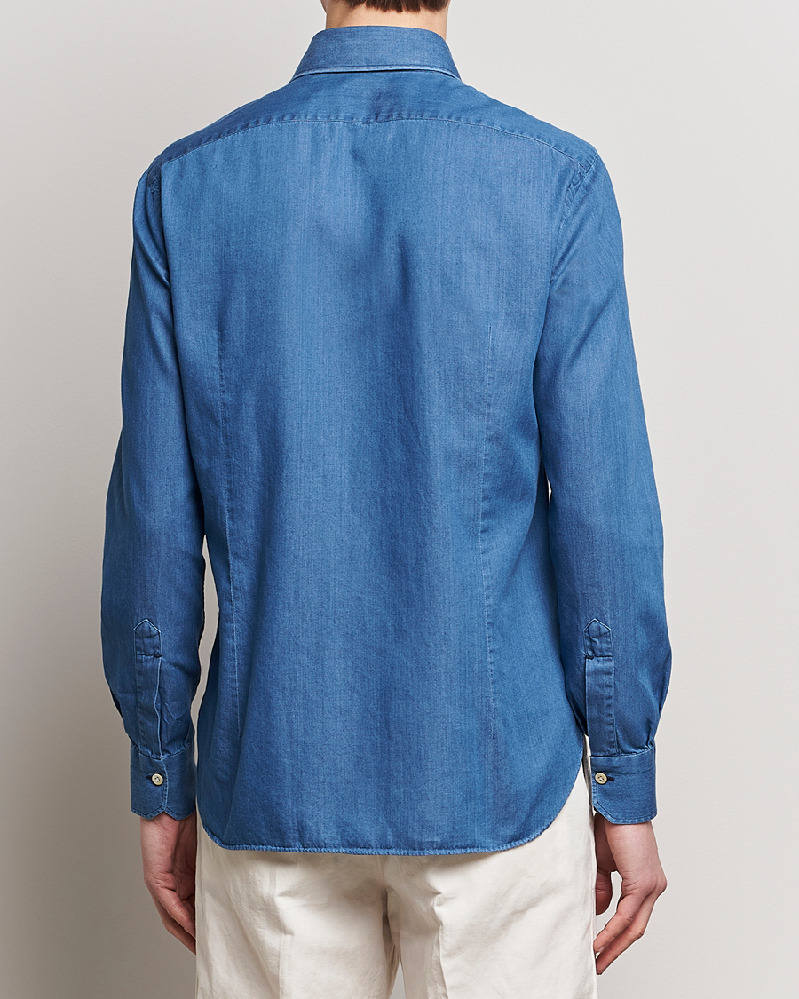 Herre | Skjorter | Kiton | Slim Fit Denim Shirt Light Indigo
