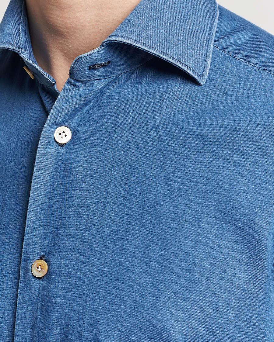 Herre | Skjorter | Kiton | Slim Fit Denim Shirt Light Indigo