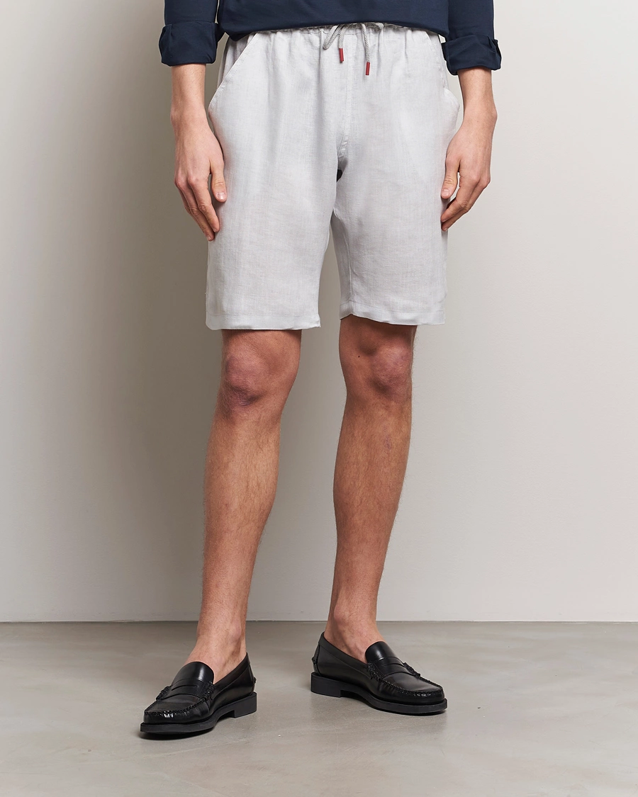 Herre | Tøj | Kiton | Linen Drawstring Shorts Light Grey