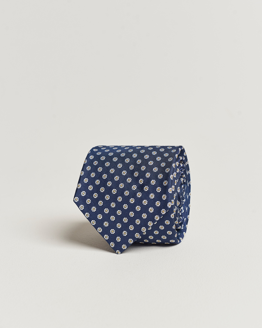 Herre | Kiton Micro Flower Silk Tie Navy | Kiton | Micro Flower Silk Tie Navy