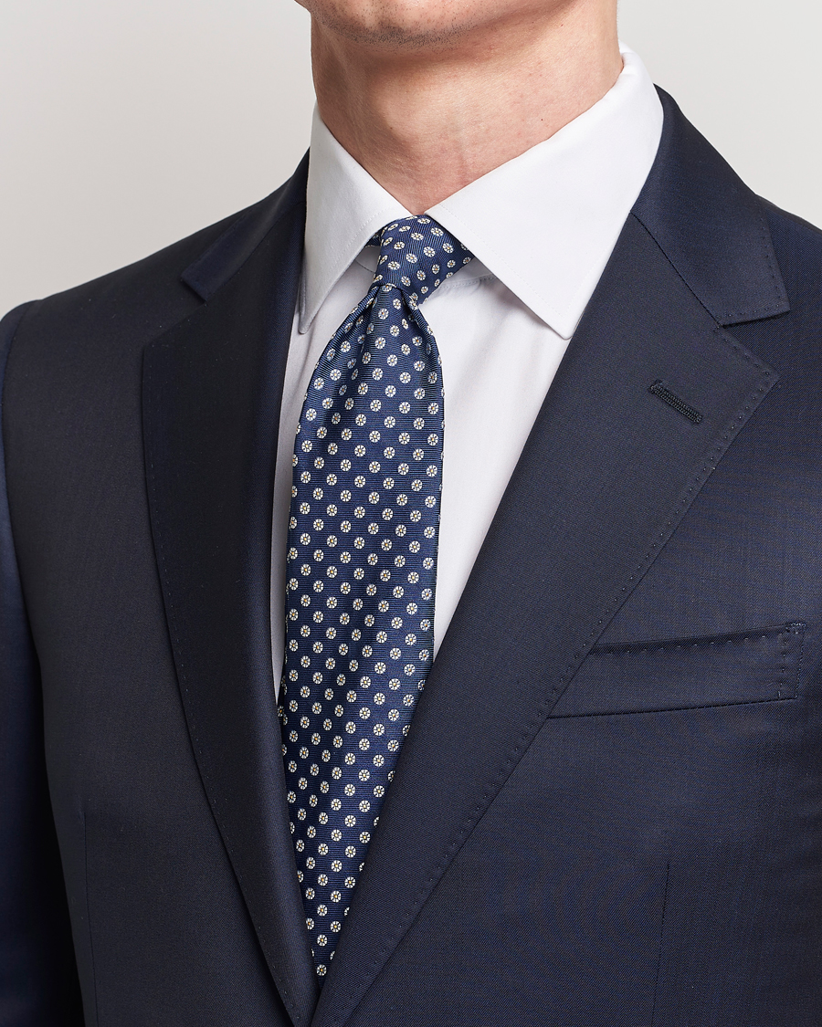 Herre | Kiton Micro Flower Silk Tie Navy | Kiton | Micro Flower Silk Tie Navy