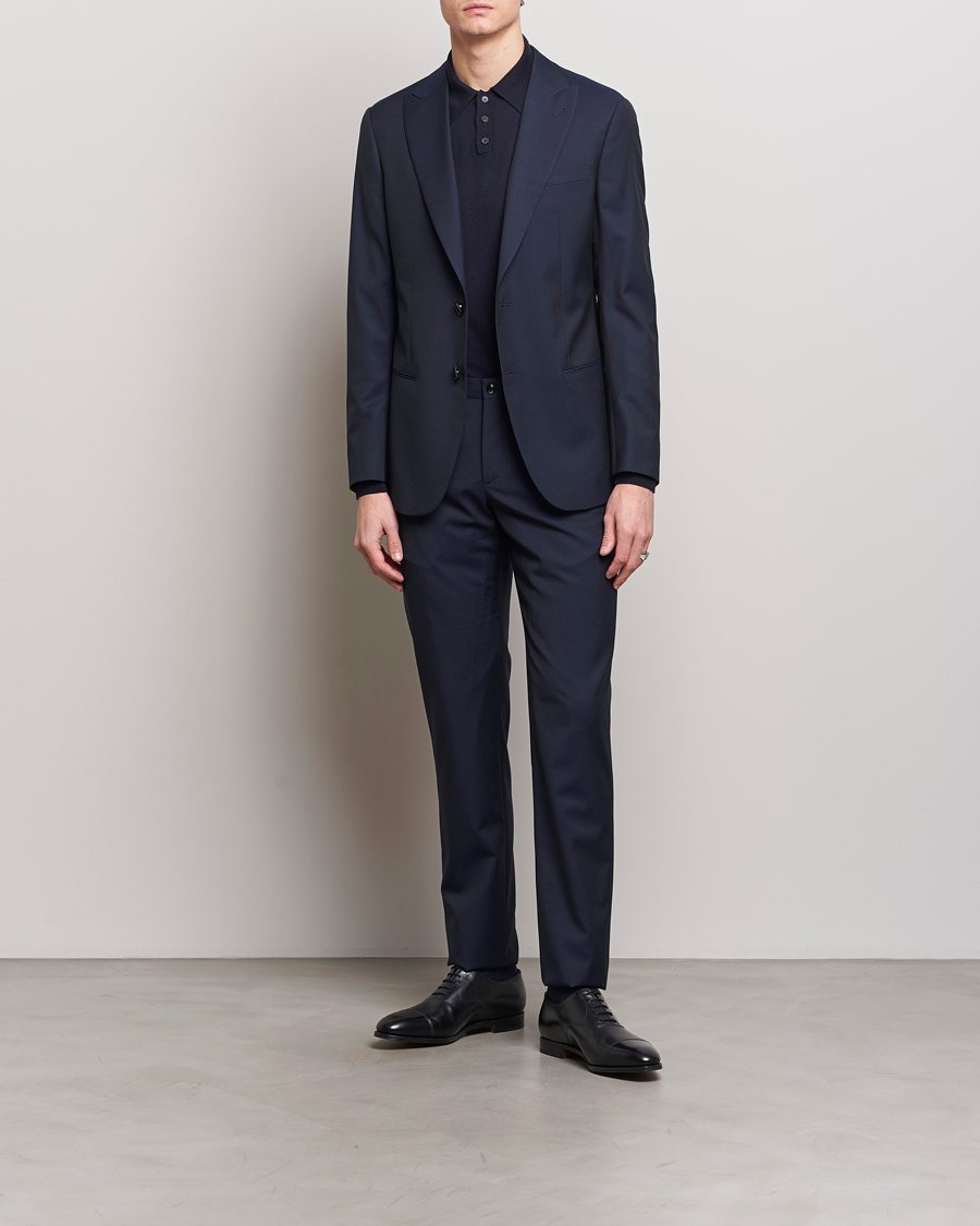 Herre | Todelte jakkesæt | Giorgio Armani | Slim Fit Peak Lapel Wool Suit Navy