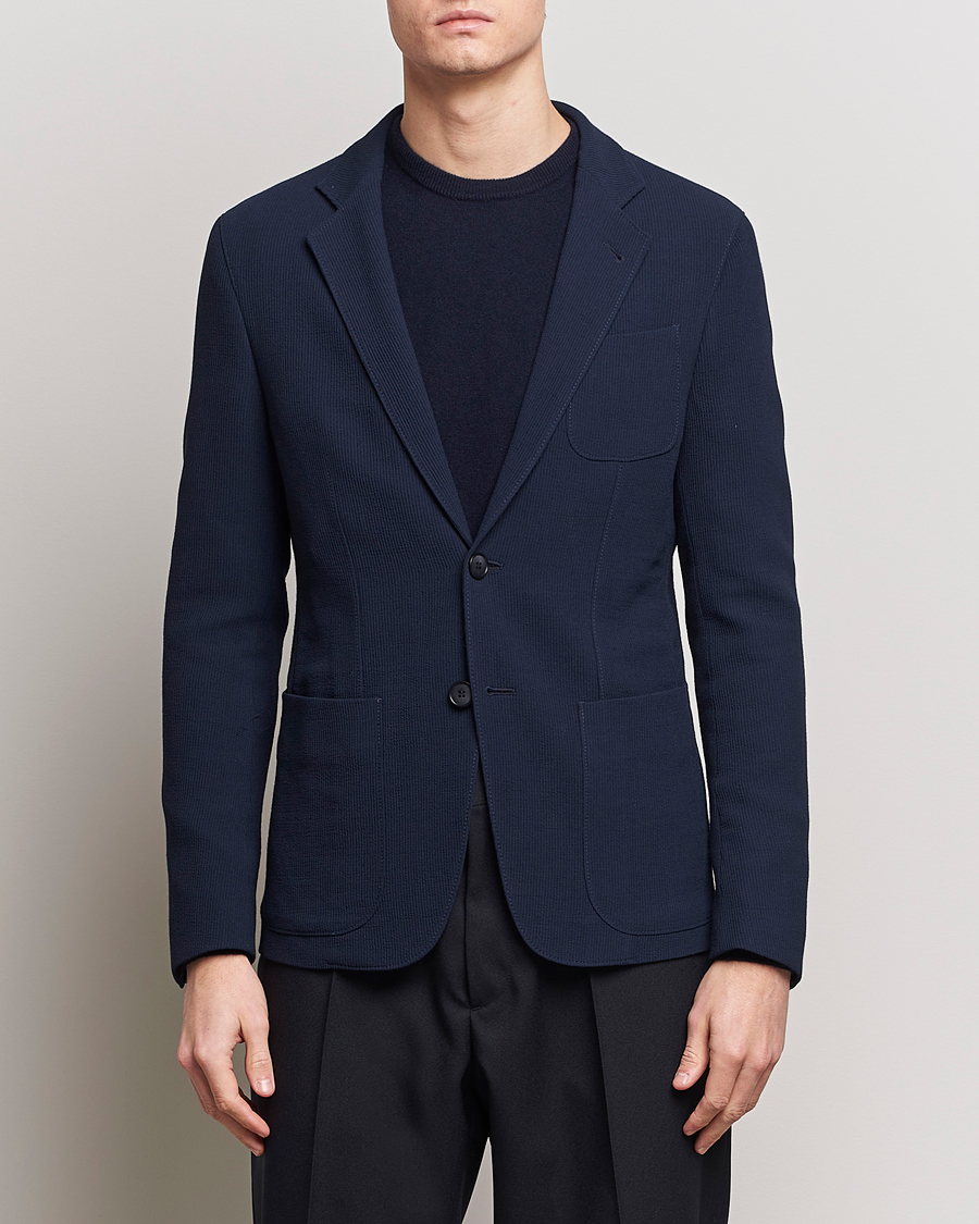 Herre | Italian Department | Giorgio Armani | Single Breasted Rib Wool Blazer Navy