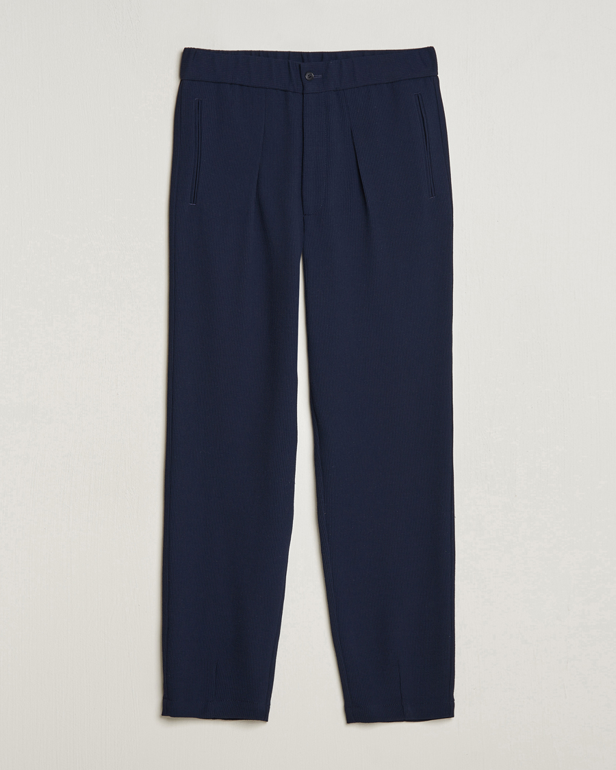 Herre | Bukser | Giorgio Armani | Pleated Rib Wool Trousers Navy
