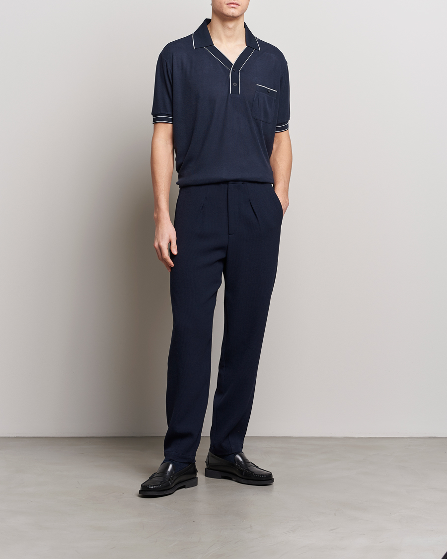 Herre | Bukser | Giorgio Armani | Pleated Rib Wool Trousers Navy