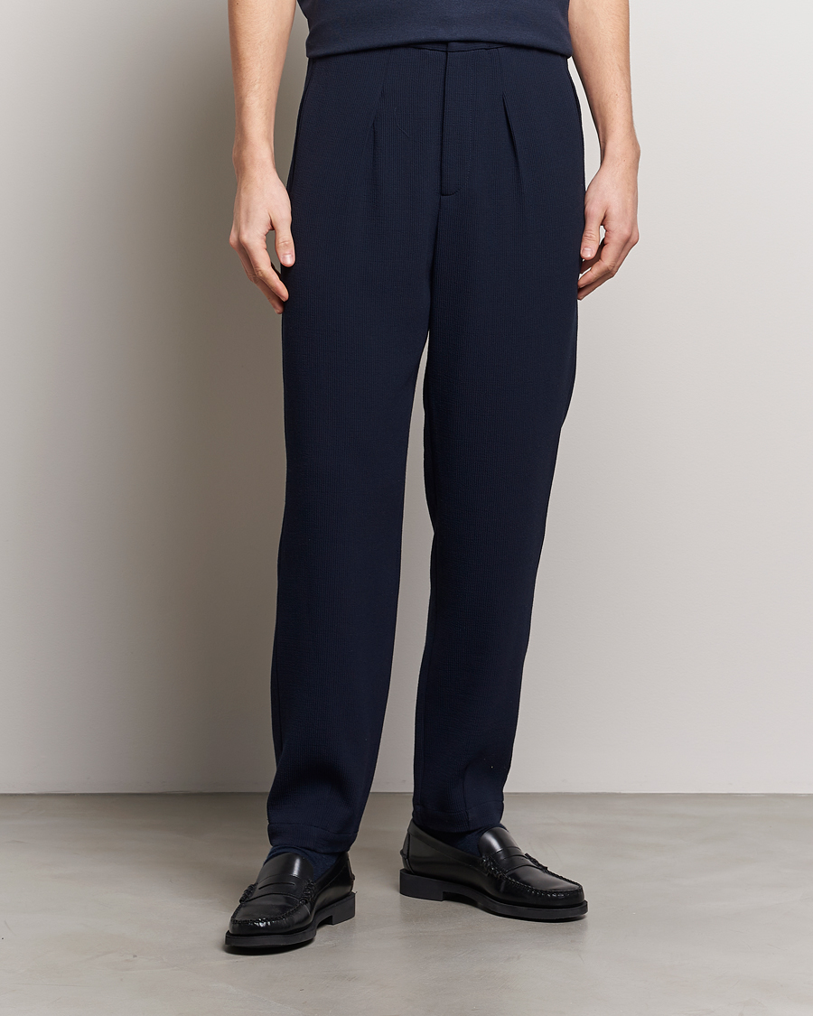 Herre | Giorgio Armani | Giorgio Armani | Pleated Rib Wool Trousers Navy