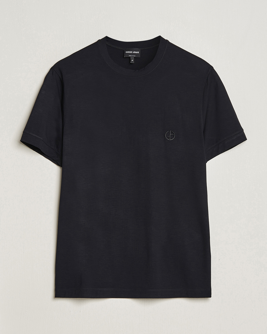 Herre | T-Shirts | Giorgio Armani | Embroidered Logo T-Shirt Black