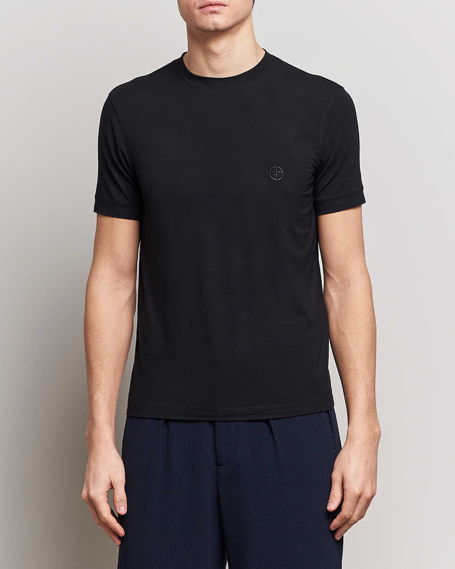 Herre | T-Shirts | Giorgio Armani | Embroidered Logo T-Shirt Black