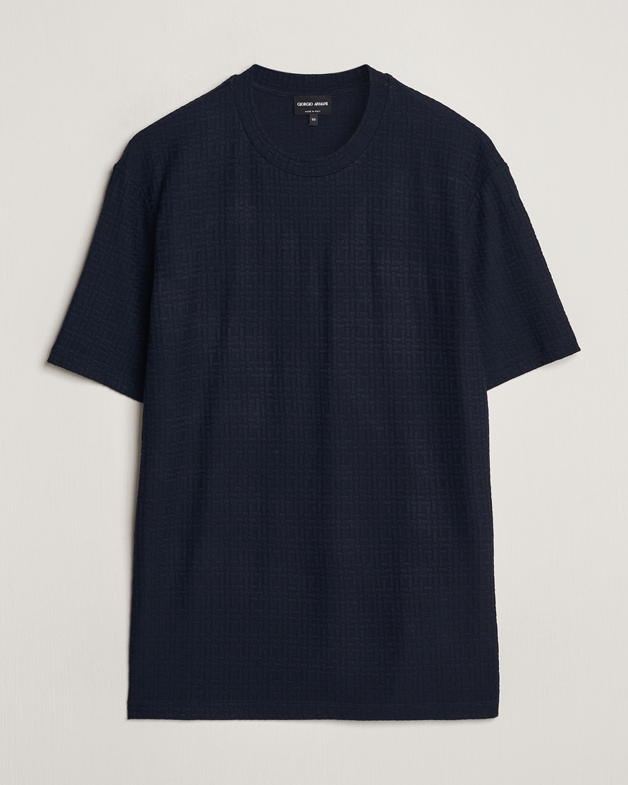Herre | T-Shirts | Giorgio Armani | Short Sleeve Cashmere Stretch T-Shirt Navy