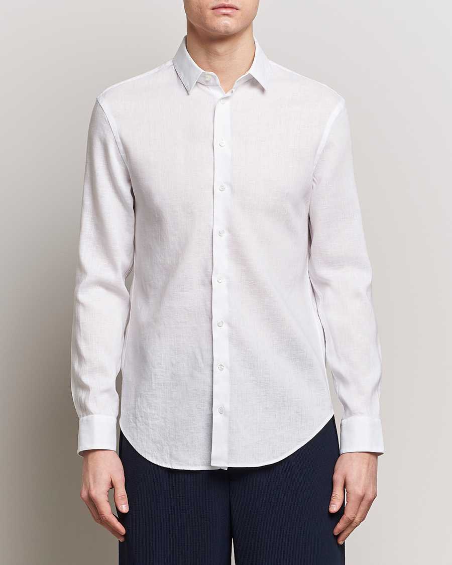 Herre | Quiet Luxury | Giorgio Armani | Slim Fit Linen Shirt White