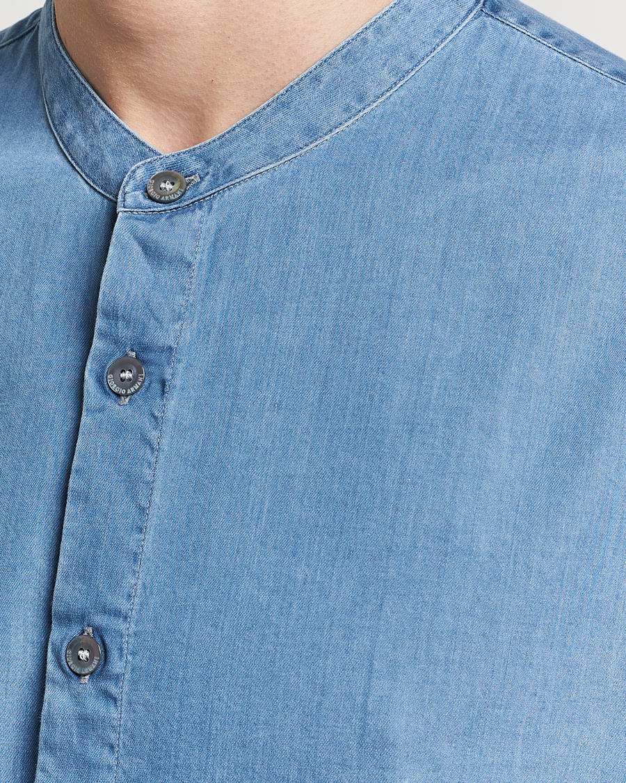 Herre | Skjorter | Giorgio Armani | Slim Fit Denim Guru Collar Shirt Light Indigo