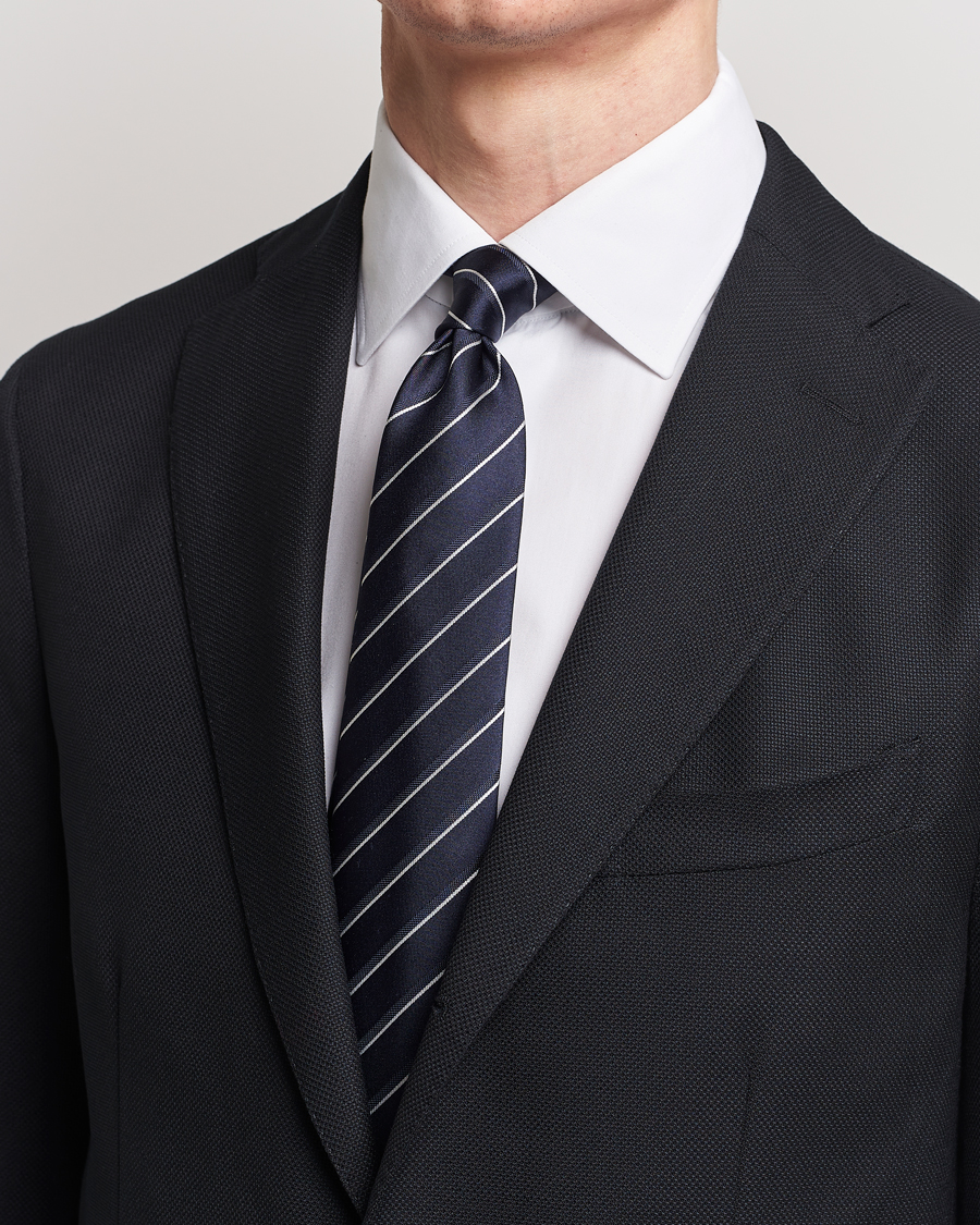 Herre | Giorgio Armani Regimental Stripe Silk Tie Navy | Giorgio Armani | Regimental Stripe Silk Tie Navy