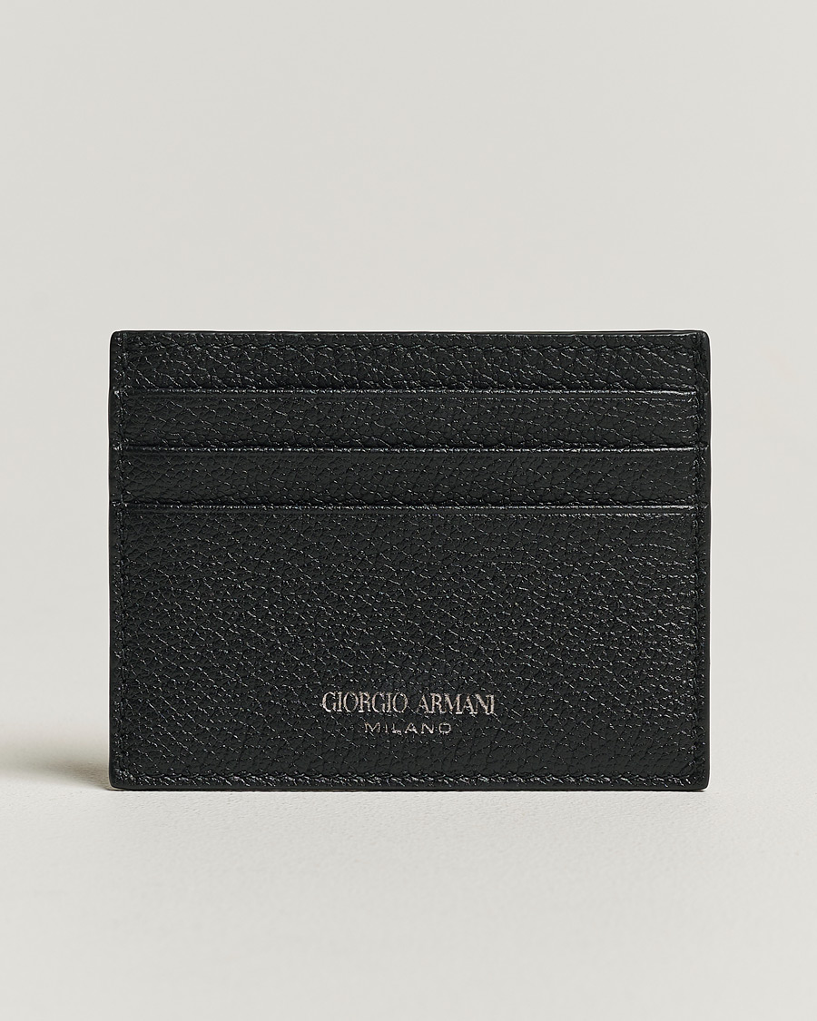 Herre | Giorgio Armani Grain Leather Card Holder Black Calf | Giorgio Armani | Grain Leather Card Holder Black Calf