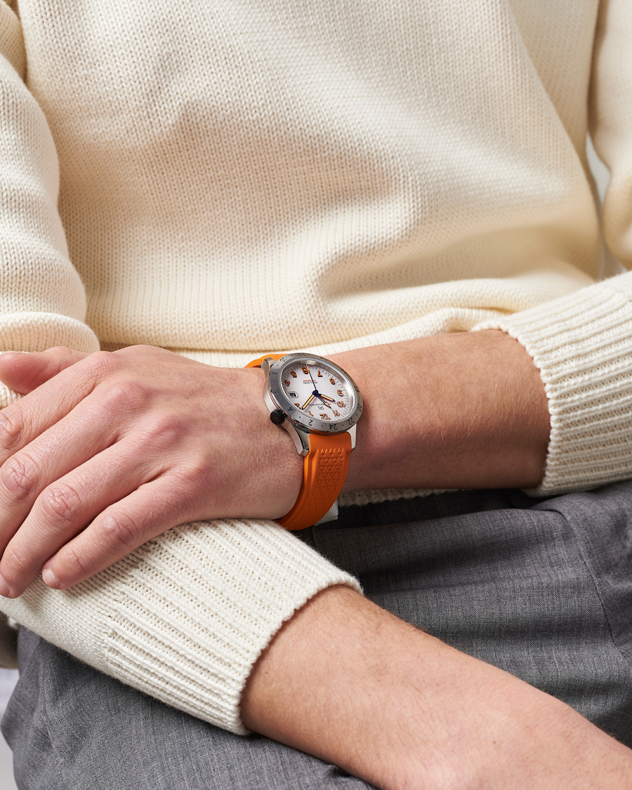 Herre | Gummirem | Sjöö Sandström | Royal Steel Worldtimer 41mm Annual Edition Orange