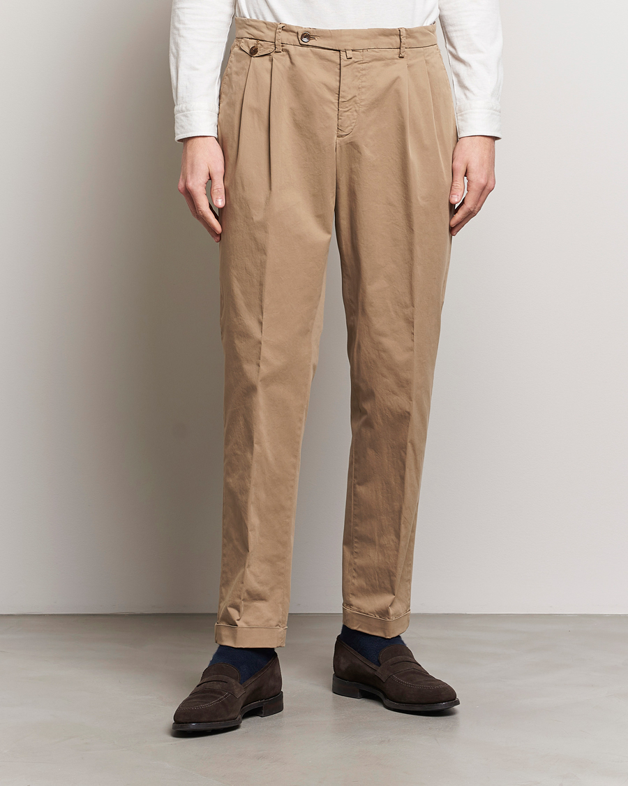 Herre | Italian Department | Briglia 1949 | Easy Fit Pleated Cotton Stretch Chino Taupe