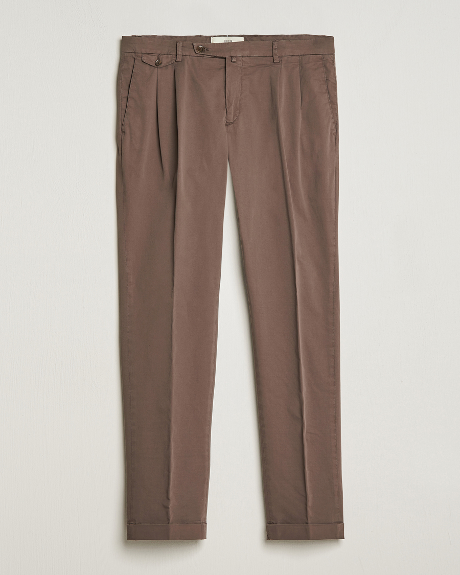 Herre | Bukser | Briglia 1949 | Easy Fit Pleated Cotton Stretch Chino Brown