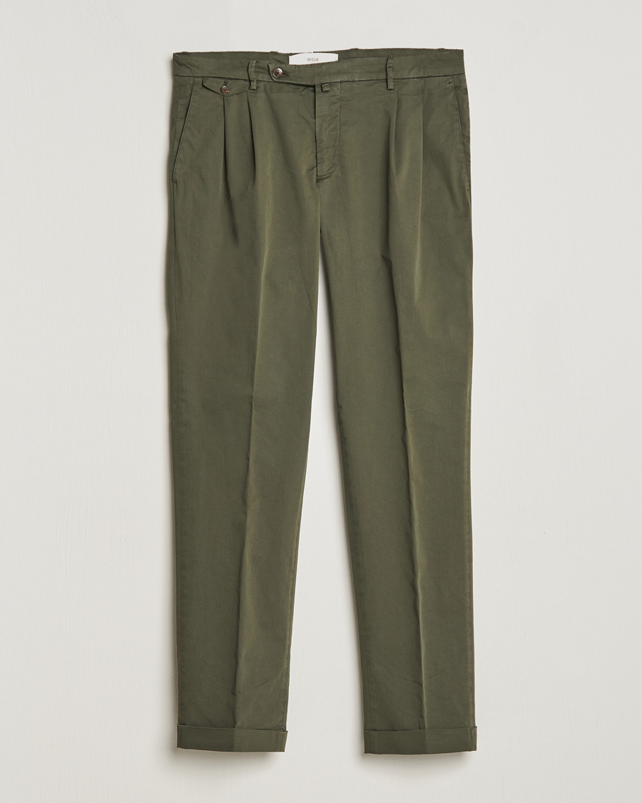 Herre | Bukser | Briglia 1949 | Easy Fit Pleated Cotton Stretch Chino Olive