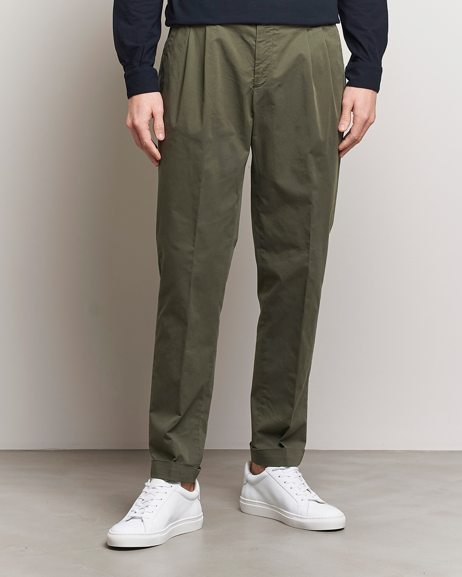 Herre | Jakke og buks | Briglia 1949 | Easy Fit Pleated Cotton Stretch Chino Olive