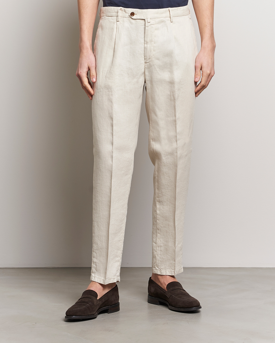 Herre | Italian Department | Briglia 1949 | Pleated Linen Trousers Beige