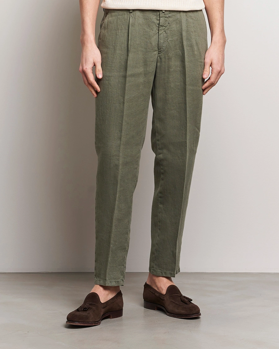 Herre | The linen lifestyle | Briglia 1949 | Pleated Linen Trousers Olive