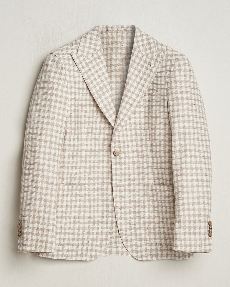 Herre | Blazere & jakker | L.B.M. 1911 | Checked Cotton Peak Lapel Blazer Beige