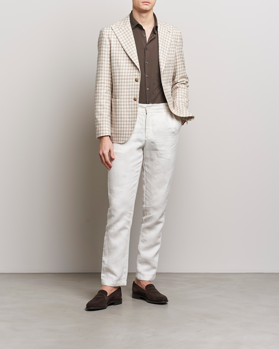 Herre | Blazere & jakker | L.B.M. 1911 | Checked Cotton Peak Lapel Blazer Beige