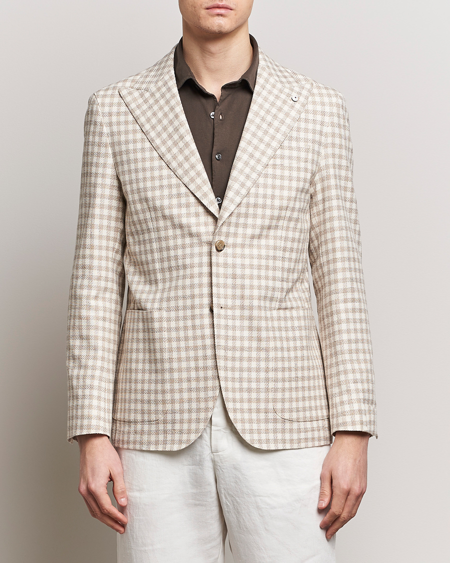 Herre | Afdelinger | L.B.M. 1911 | Checked Cotton Peak Lapel Blazer Beige