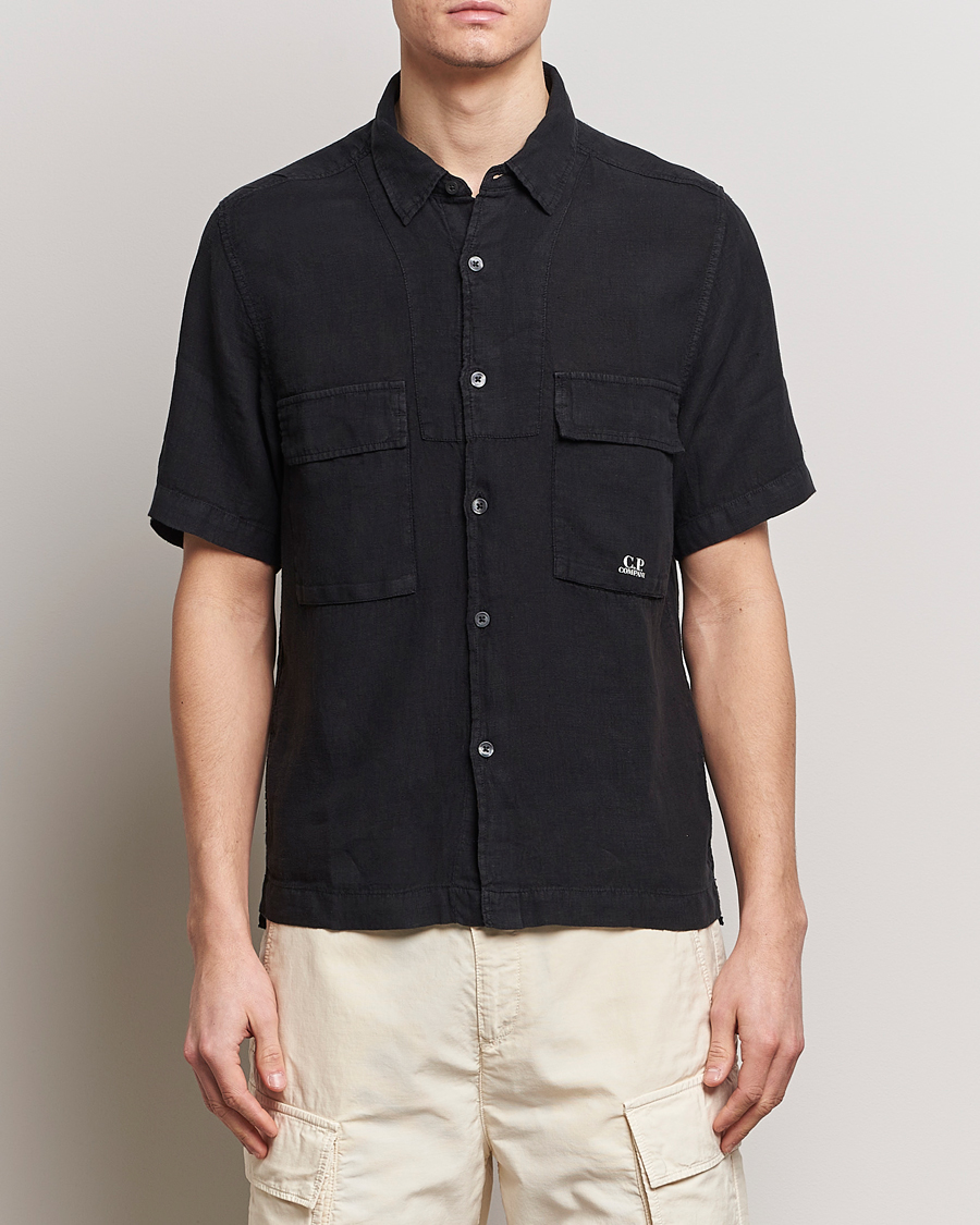 Herre |  | C.P. Company | Short Sleeve Linen Shirt Black