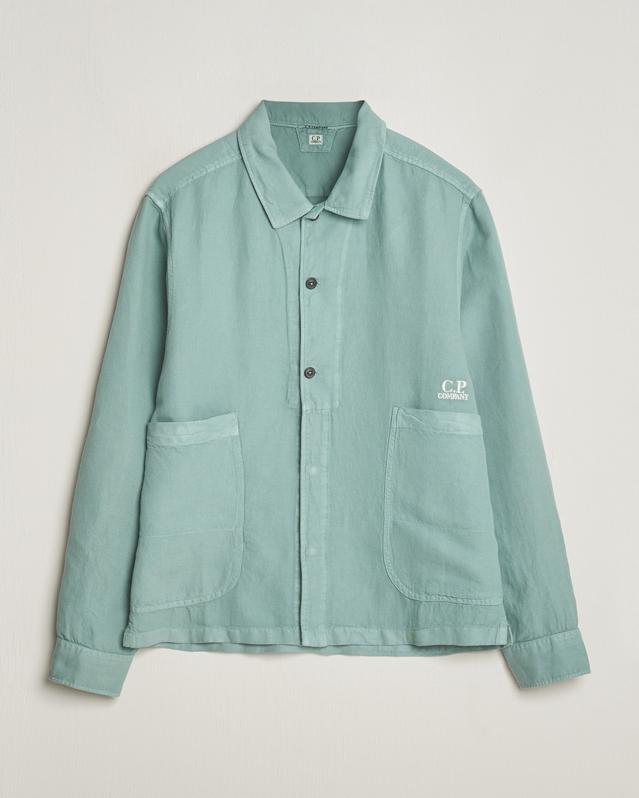 Herre |  | C.P. Company | Broken Linen/Cotton Overshirt Light Green