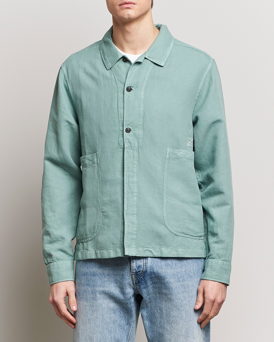 Herre | Shirt Jackets | C.P. Company | Broken Linen/Cotton Overshirt Light Green