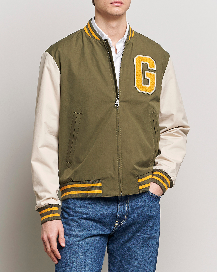 Herre | Nyheder | GANT | Light Varsity Jacket Green/Soft Oat