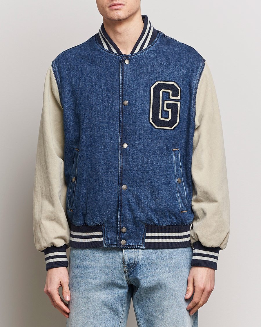 Herre | 20% udsalg | GANT | Denim Varsity Jacket Dark Blue Worn In